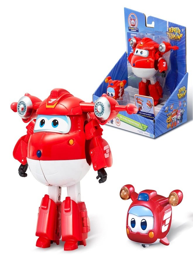 Super Wings - 5" Transforming 2-Pack Supercharged Jett & Super Pet Jett Airplane Toys | New from Season 5 | Airplane to Robot | Preschool Birthday Gifts for 3 4 5 Year Old Kids | with Light Effect - Image 1